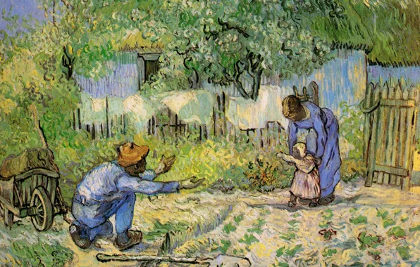 Картинка радость, отец, лопата, мать, возвращение, дочка, Винсент ван Гог, First Steps