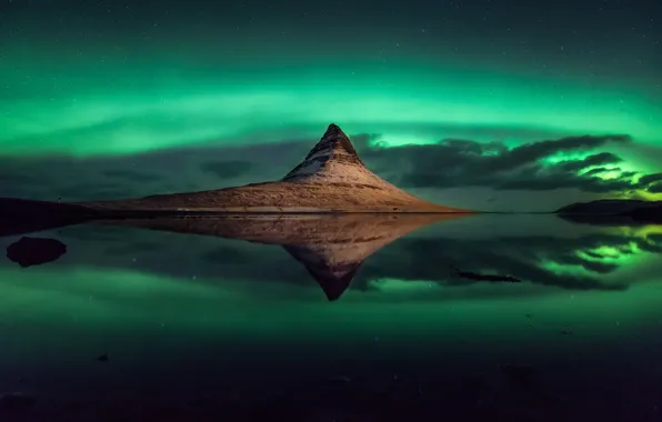 Картинка звезды, отражение, гора, Исландия, mountain, stars, reflection, Iceland