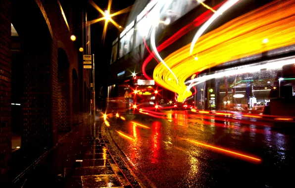 Ночь, движение, улица, Англия, Лондон, выдержка, night, street
