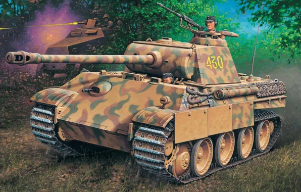 Рисунок, арт, Пантера, танк, PzKpfw V, Panzerkampfwagen V Panther, немецкий средний танк