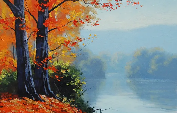 Рисунок, арт, artsaus, autumn-lake-prints