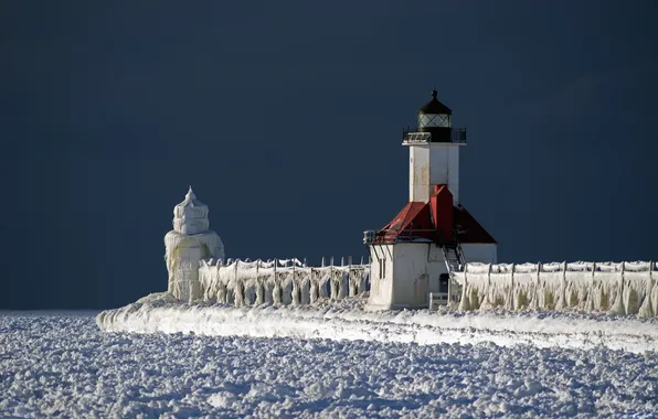 Картинка море, лёд, St. Joseph North Pier