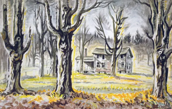 Картинка Charles Ephraim Burchfield, 1953-58, Old Far House and Maple Trees