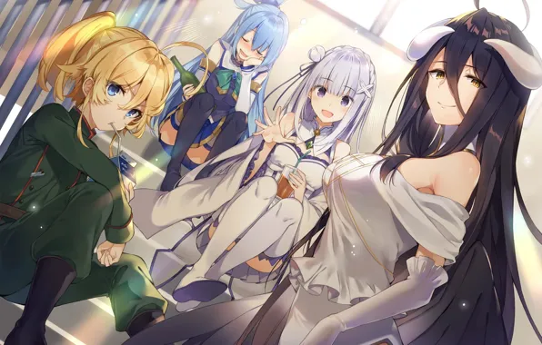 Aqua, Emilia, Albedo, Tanya Degurechaff, Isekai Quartet