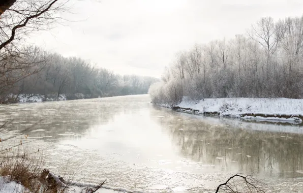 Картинка зима, снег, Река, дымка, РУБЦОВСК, фотограф Александр Мясников