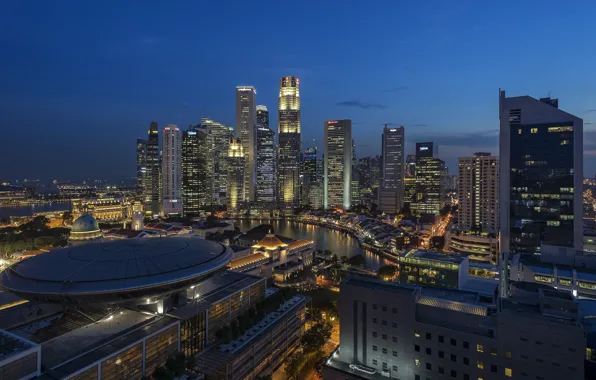 Небо, ночь, город, Сингапур, строения, Singapore city
