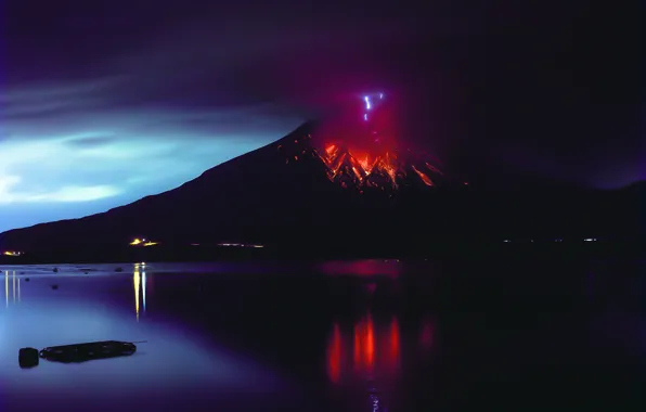 Картинка огонь, стихия, вулкан, лава, Сакурадзима