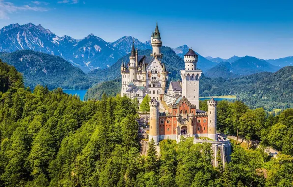 Горы, замок, Германия, Бавария, Нойшванштайн, Schloss Neuschwanstein