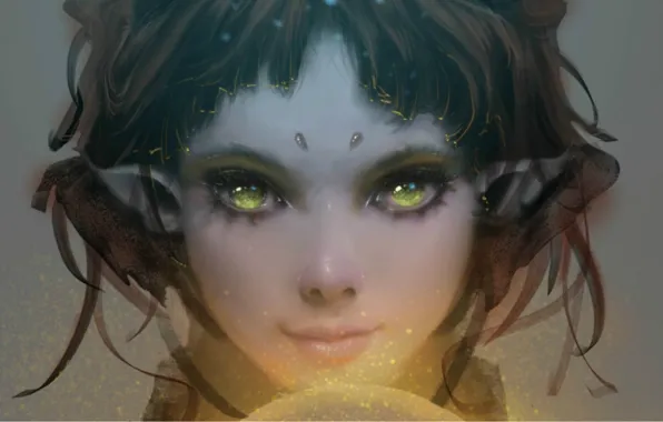 Картинка девушка, магия, эльф, желтые глаза