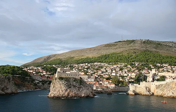 Море, пейзаж, дома, Хорватия, Дубровник