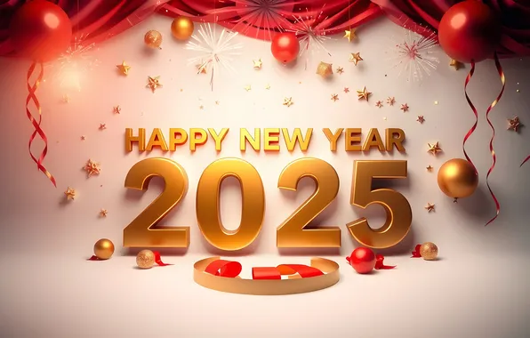Цифры, Новый год, дата, 2025, ИИ-арт, нейросеть, Новый 2025 год
