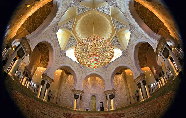 Картинка люстра, архитектура, купол, религия, ОАЭ, Абу-Даби, мечеть шейха Зайда