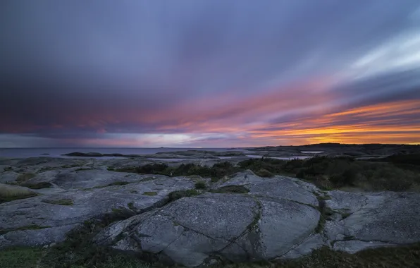 Картинка море, закат, побережье, Норвегия, Norway, Larvik