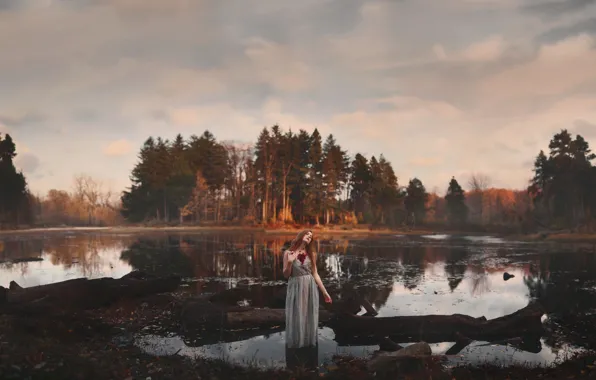 Лес, девушка, река, Aleah Michele, How beautiful a heart can bleed