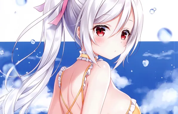 Girl, sexy, cleavage, long hair, sea, boobs, anime, beautiful