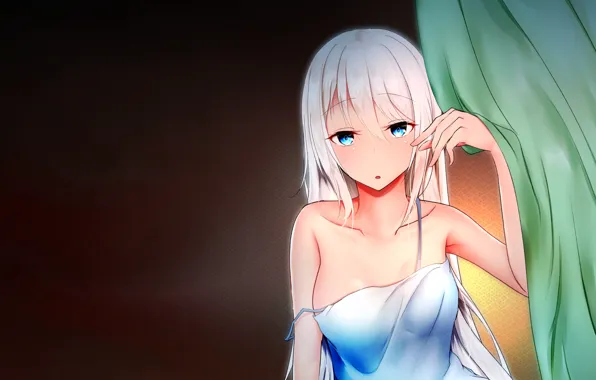 Girl, sexy, cleavage, long hair, dress, boobs, anime, blue eyes