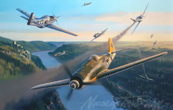 Картинка war, art, painting, aviation, Nicolas Trudgian, ww2, fw 190, german fighter