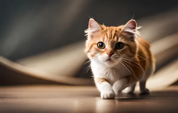 Кошка, взгляд, поза, котенок, мордашка, цифровое искусство, ИИ-арт, нейросеть