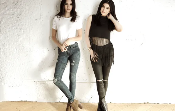 Фото, девушки, джинсы, фигура, Kylie Jenner, Kendall Jenner