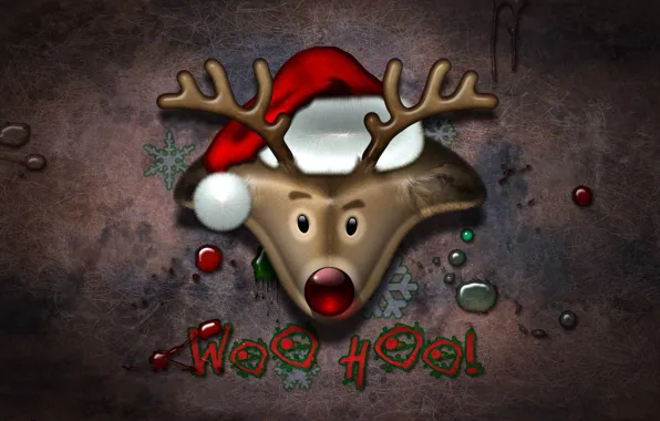 Картинка праздник, новый год, олень, new year, санта, шапочка, holiday, deer