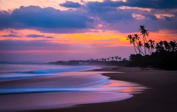 Waves, sea, coast, sunset