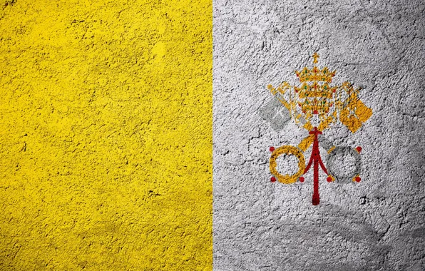 Europe, Vatican City, Stone Background, Flags On Stone, Vatican City Flag, Concrete Texture, Flag Of …