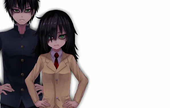 Взгляд, девушка, фон, парень, школьная форма, WataMote, Watashi ga motenai no wa dou kangaetemo omaera …
