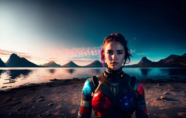 Women, Lake Agnes, mountain top, space adventure