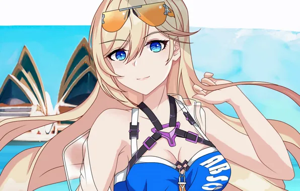 Girl, sexy, cleavage, blouse, long hair, boobs, anime, blue eyes