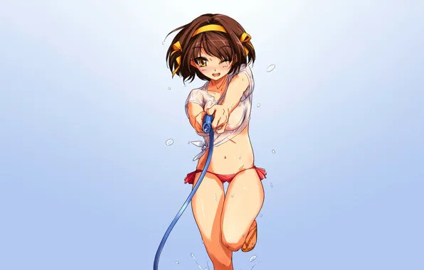 Girl, sexy, blouse, brown hair, boobs, anime, beautiful, short hair