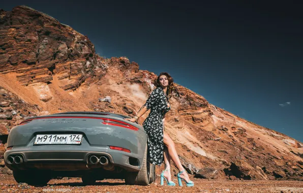 Машина, авто, девушка, поза, Porsche, платье, ножки, Антон Харисов
