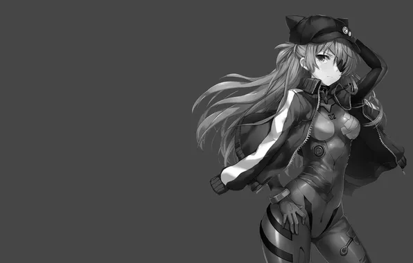 Взгляд, девушка, черно белое, повязка, shikinami asuka langley