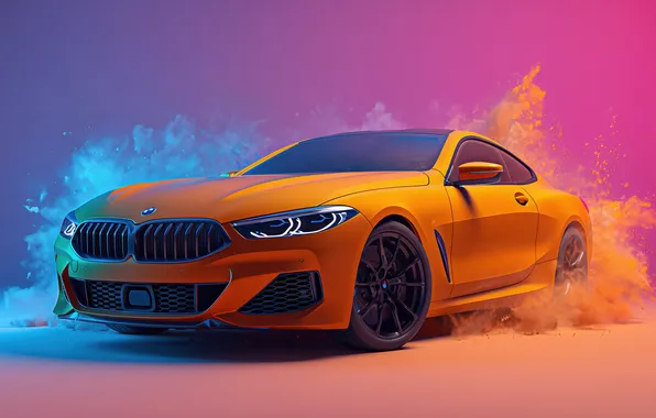 Car, colorful, BMW, orange