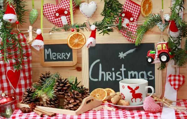 Картинка праздник, игрушки, Рождество, чашка, декорации, Christmas, шишки, пряности