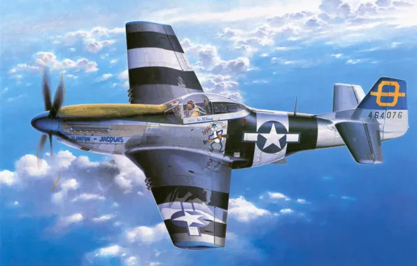 Fighter, war, art, painting, aviation, P-51D Mustang, ww2