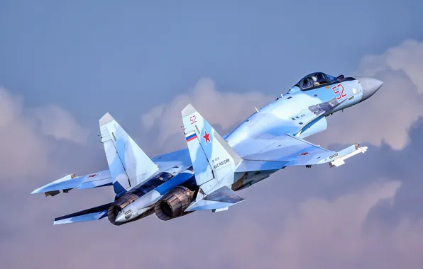 Картинка небо, полёт, Су-35, Su-35, ВКС России, сверхманёвренный истребитель, поколение 4++