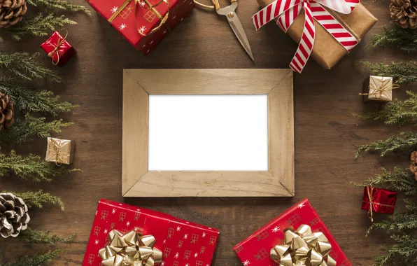 Украшения, рамка, Новый Год, Рождество, подарки, Christmas, wood, New Year