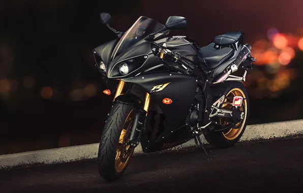Yamaha, black, front, ямаха, YZF-R1, спортивный мотоцикл