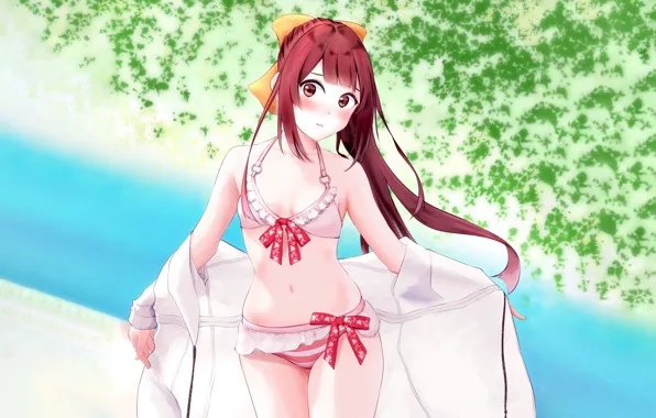 Girl, sexy, cleavage, red hair, long hair, boobs, anime, beautiful