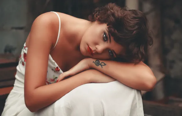 Грусть, взгляд, поза, красота, татуировка, beauty, sadness, tattoo