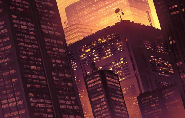Город, Небоскребы, Здания, Арт, Небоскреб, Concept Art, Architecture, by Cullen Cole