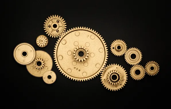 Шестеренки, черный фон, детали, gears, black background, details, interaction, Miguel Padrinan