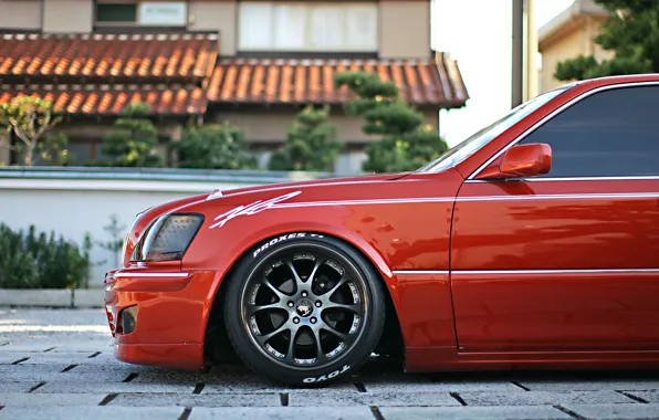 Red, Toyota, Tuning, Crown, Wheels, Rims, Japanese, VIP Style
