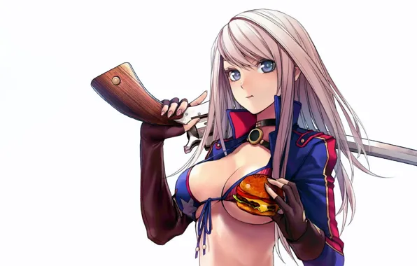 Girl, sexy, cleavage, pink hair, long hair, boobs, anime, blue eyes