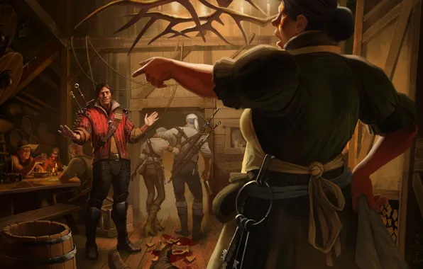 Девушка, мужчина, art, geralt, Witcher, The Witcher 3: Wild Hunt, Ведьмак 3: Дикая охота, CD …
