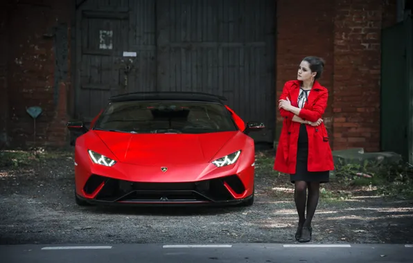 Картинка Girl, lamborghini, RED, huracan