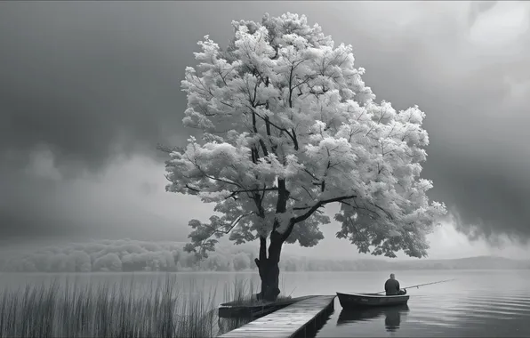 Relax, Nature, landscape, fishing, black & White, otherwise
