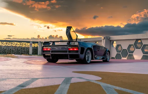 Облака, Roadster, вечер, Вектор, суперкар, supercar, Vector, 1993