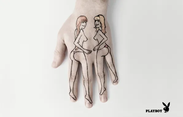 Стиль, фон, девушки, рисунок, рука, реклама, эмблема, Playboy