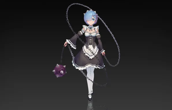 Девушка, оружие, фон, демон, anime, горничная, art, Rem